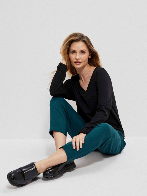 Moodo Schwarzes Damen V-Ausschnitt Sweatshirt Moodo