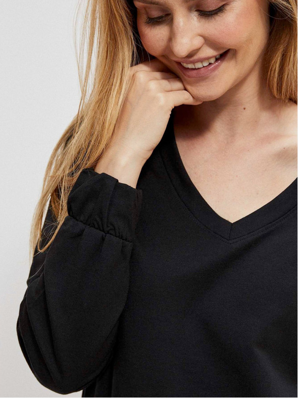 Moodo Schwarzes Damen V-Ausschnitt Sweatshirt Moodo