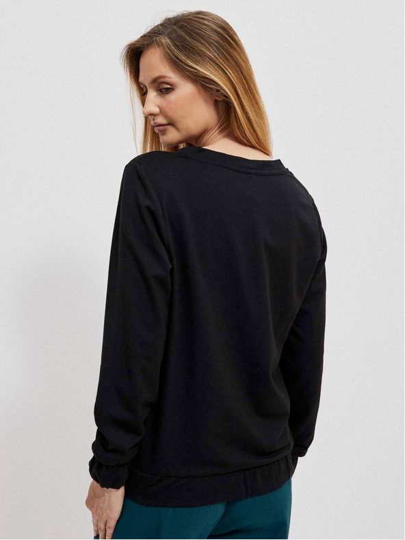 Moodo Schwarzes Damen V-Ausschnitt Sweatshirt Moodo