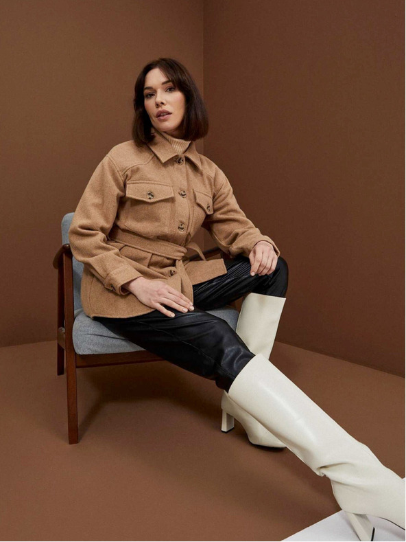 Moodo Beige Damen Shirtjacke mit Gürtel Moodo