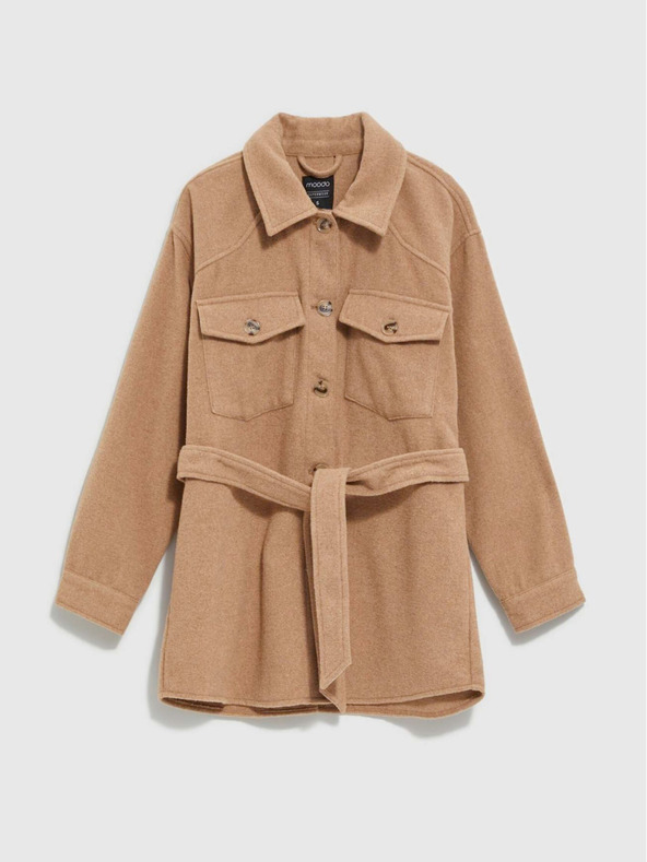 Moodo Beige Damen Shirtjacke mit Gürtel Moodo