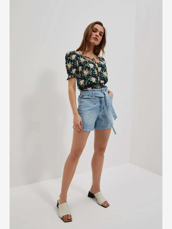Moodo Dunkelblaue geblümte Bluse Moodo