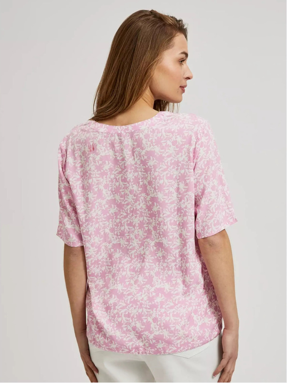 Moodo Hellrosa gemusterte Bluse mit Krawatte Moodo