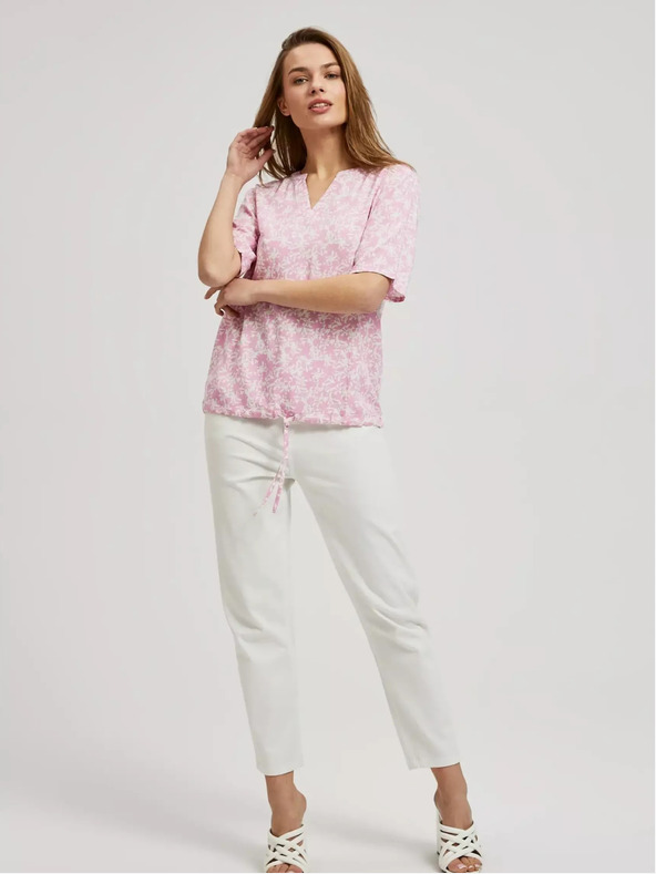 Moodo Hellrosa gemusterte Bluse mit Krawatte Moodo