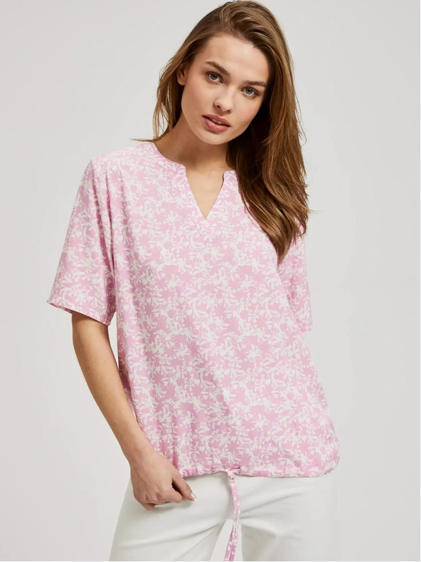 Moodo Hellrosa gemusterte Bluse mit Krawatte Moodo