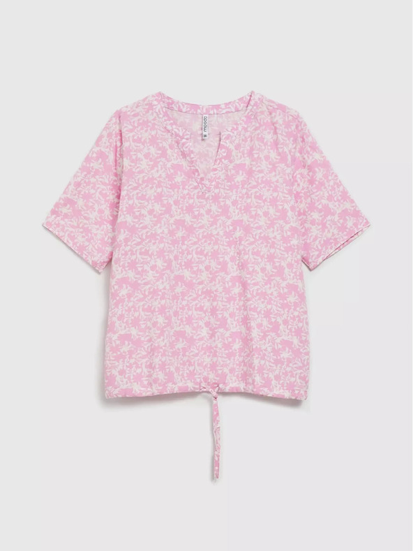 Moodo Hellrosa gemusterte Bluse mit Krawatte Moodo