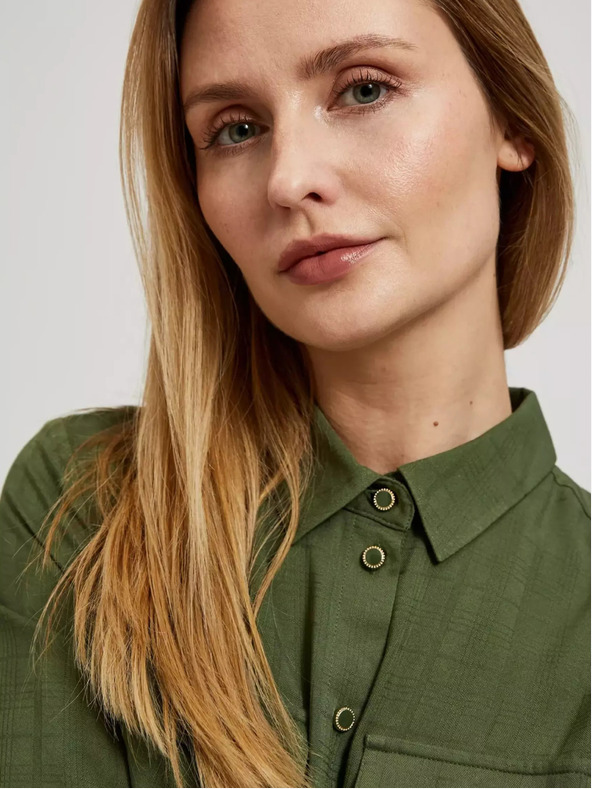 Moodo Khakifarbene Bluse mit Taschen und langen Ärmeln Moodo