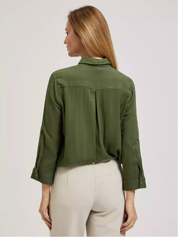 Moodo Khakifarbene Bluse mit Taschen und langen Ärmeln Moodo