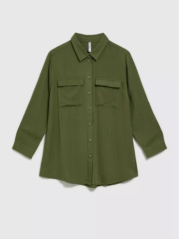 Moodo Khakifarbene Bluse mit Taschen und langen Ärmeln Moodo