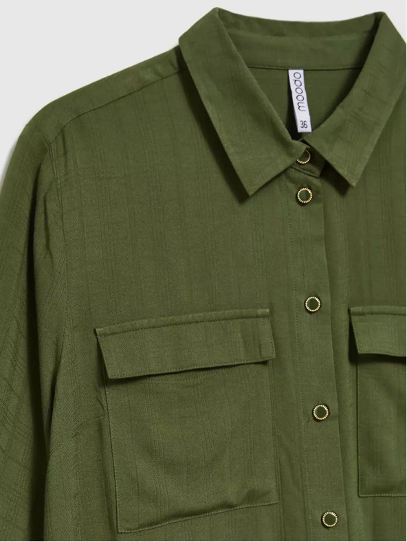 Moodo Khakifarbene Bluse mit Taschen und langen Ärmeln Moodo