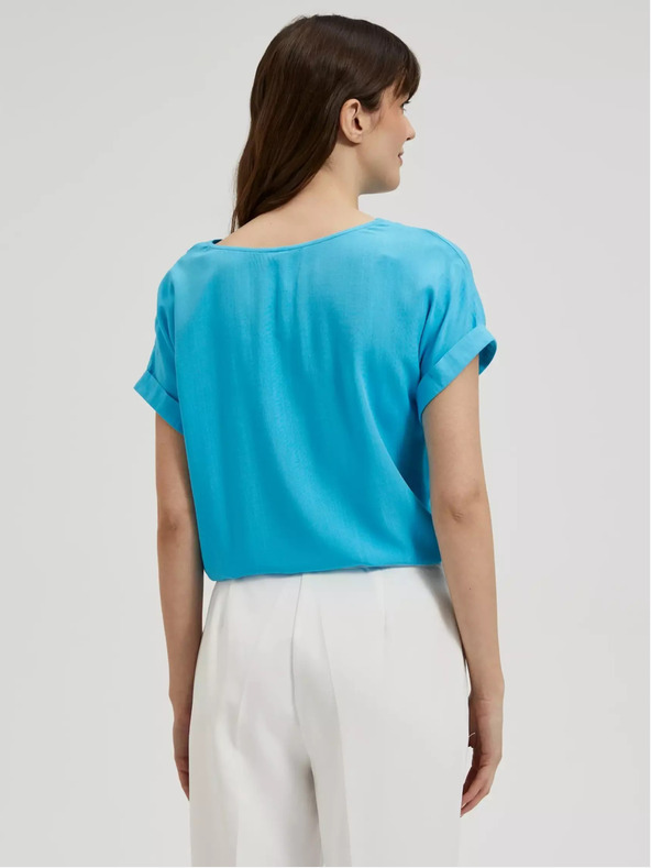 Moodo Blaue Viskosebluse mit V-Ausschnitt Moodo