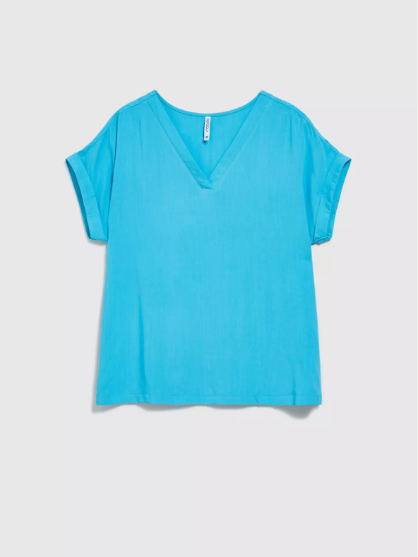 Moodo Blaue Viskosebluse mit V-Ausschnitt Moodo