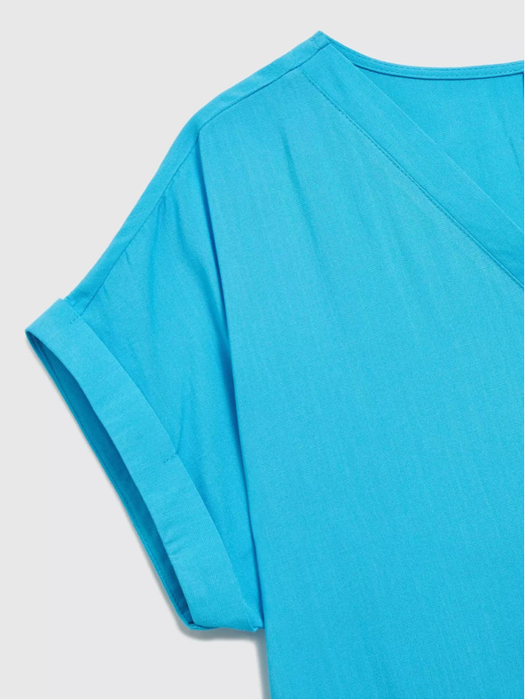 Moodo Blaue Viskosebluse mit V-Ausschnitt Moodo