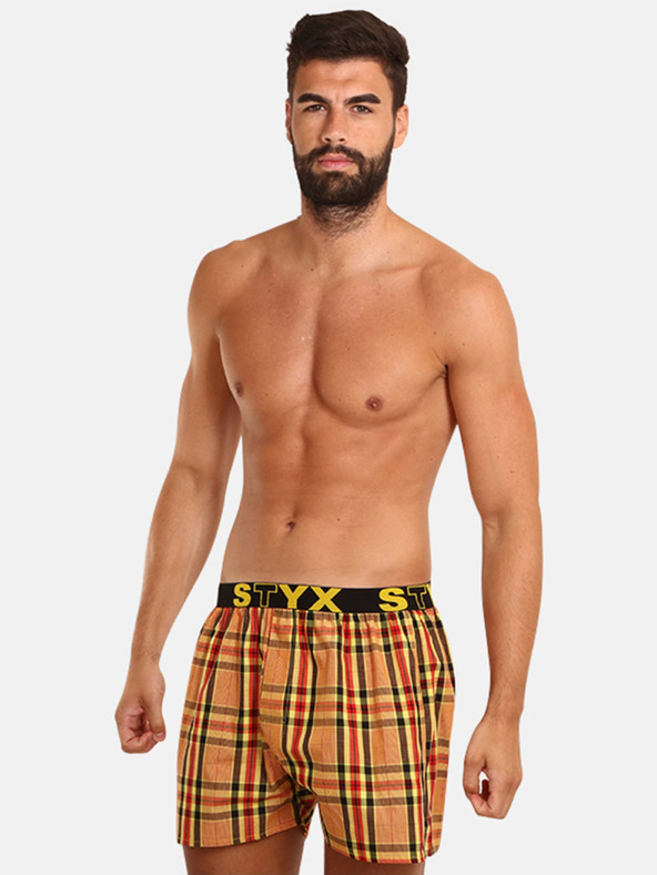 Styx Gelb-orange karierte Herren-Shorts Styx