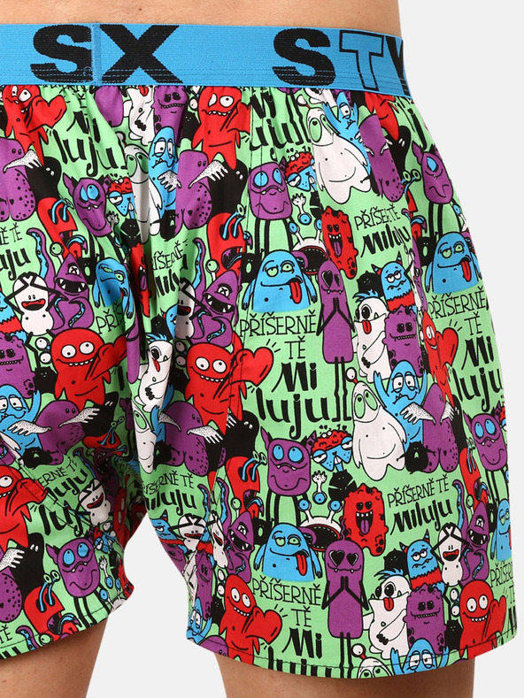 Styx Lila und grün gemusterte Herrenshorts Styx art Monsters