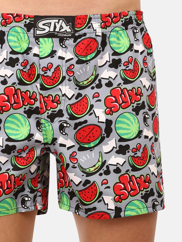 Styx Graue und rote gemusterte Herrenshorts Styx premium art Melonen