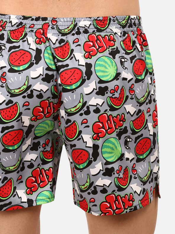 Styx Graue und rote gemusterte Herrenshorts Styx premium art Melonen