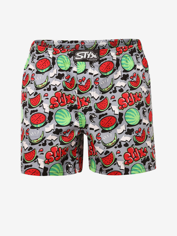 Styx Graue und rote gemusterte Herrenshorts Styx premium art Melonen