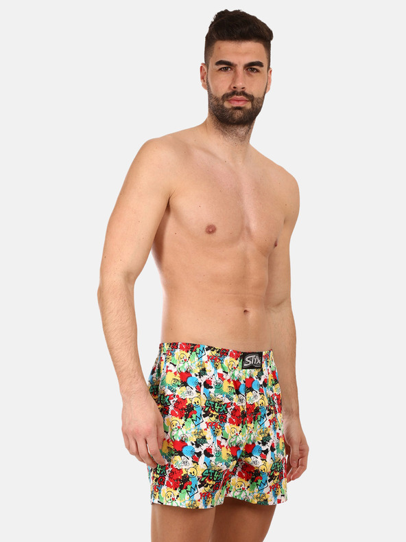 Styx Gelbe und rote gemusterte Herrenshorts Styx premium art Emoji