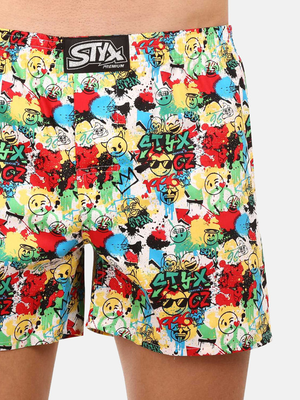 Styx Gelbe und rote gemusterte Herrenshorts Styx premium art Emoji