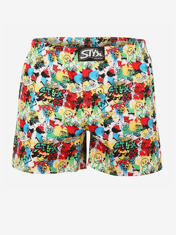 Styx Gelbe und rote gemusterte Herrenshorts Styx premium art Emoji