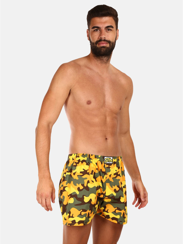 Styx Dreier-Set gemusterte Herren-Schlafshorts in Blau, Gelb und Schwarz Styx