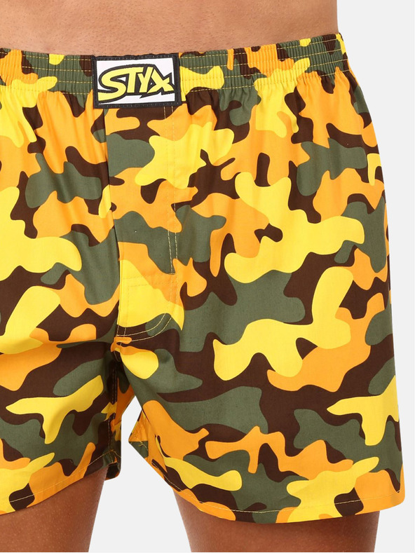 Styx Dreier-Set gemusterte Herren-Schlafshorts in Blau, Gelb und Schwarz Styx