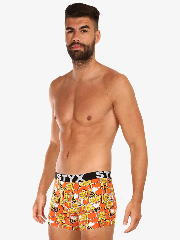 Styx Orange gemusterte Boxershorts für Männer Styx