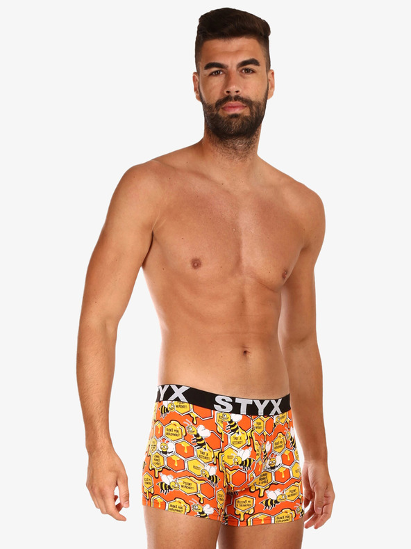 Styx Orange gemusterte Boxershorts für Männer Styx
