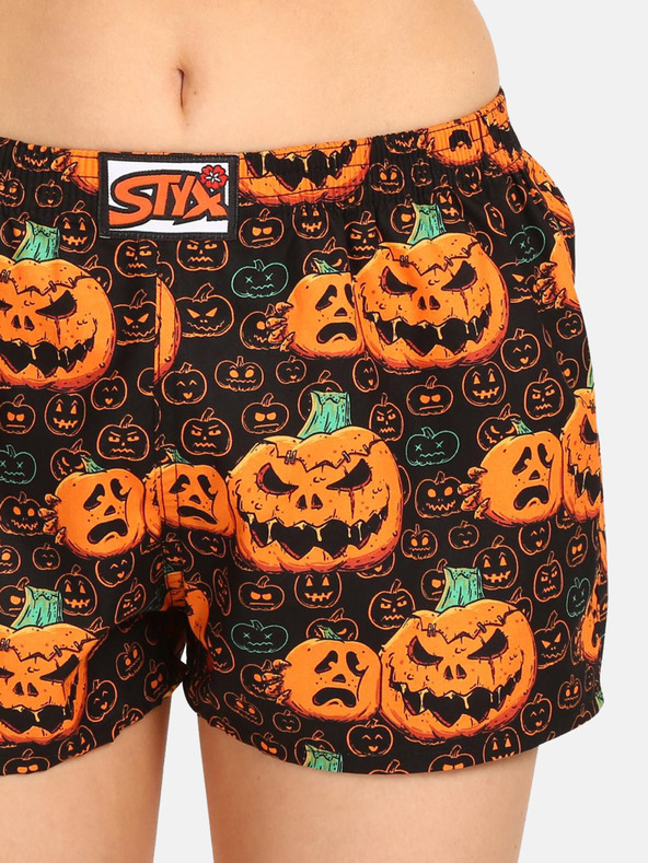 Styx Orange-schwarze Damen-Boxershorts Styx Halloween Kürbis