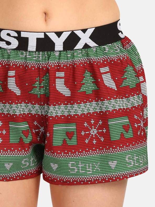Styx Grüne und rote Damen-Weihnachtsstrickshorts Styx Christmas