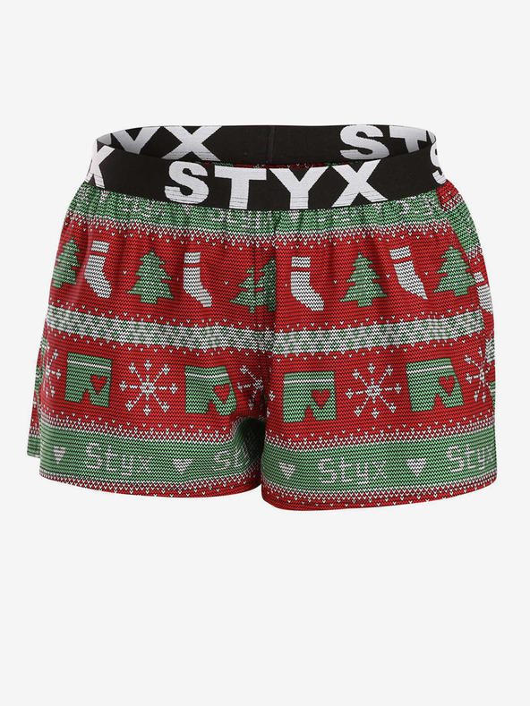Styx Grüne und rote Damen-Weihnachtsstrickshorts Styx Christmas