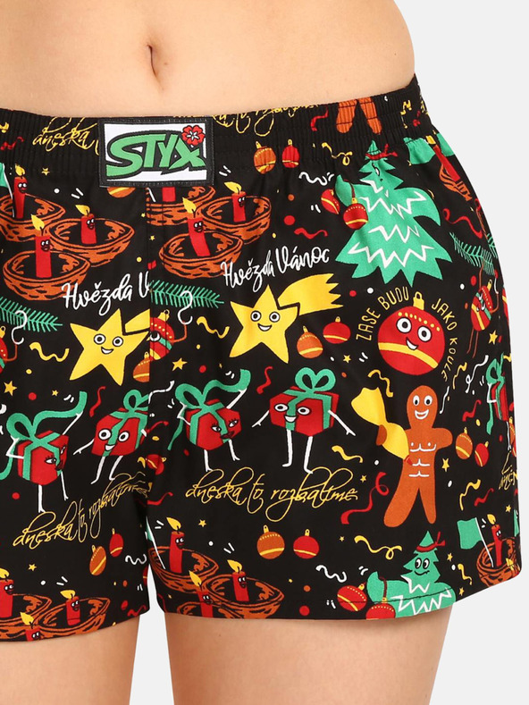 Styx Türkis und Schwarz Gemusterte Shorts für Frauen Styx Weihnachten Ornamente