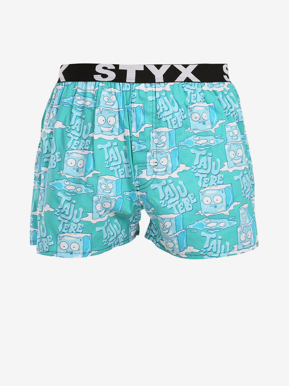 Styx Türkisfarbene gemusterte Styx Shorts für Männer Eiswürfel