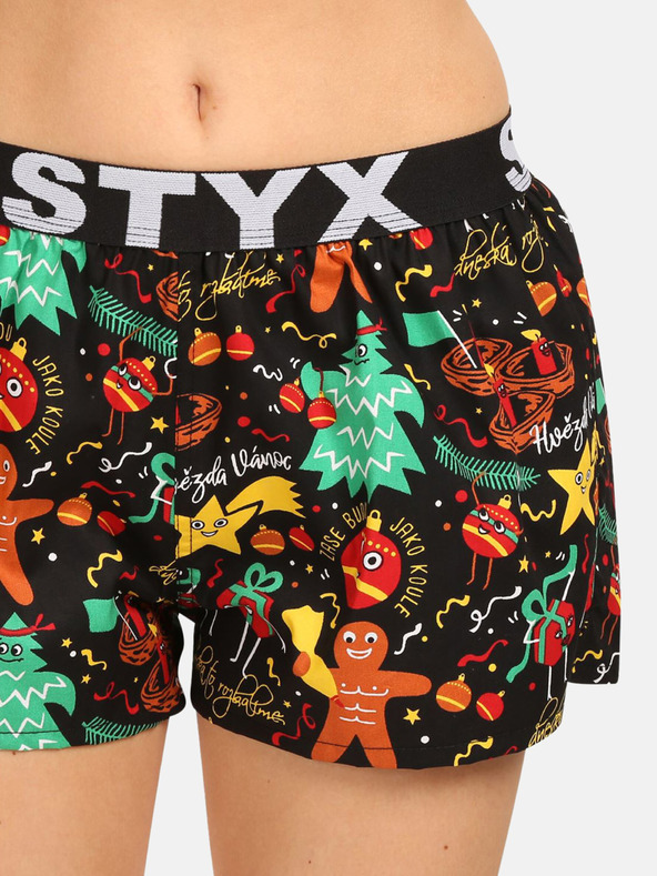 Styx Grün-schwarz gemusterte Damen-Schlafshorts Styx Christmas Ornaments