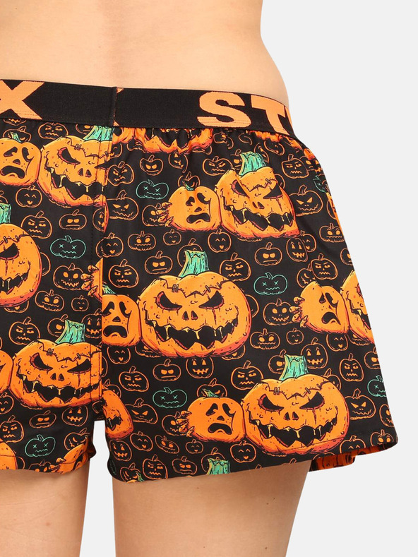 Styx Schwarz-orange gemusterte Styx Halloween-Schlafshorts für Damen mit Kürbismuster