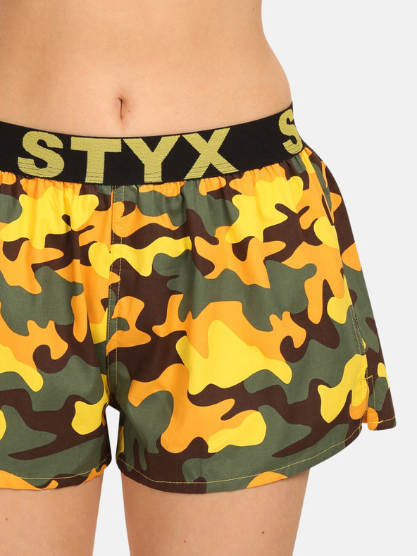 Styx Grün und gelb gemusterte Damen-Schlafshorts Styx Camouflage
