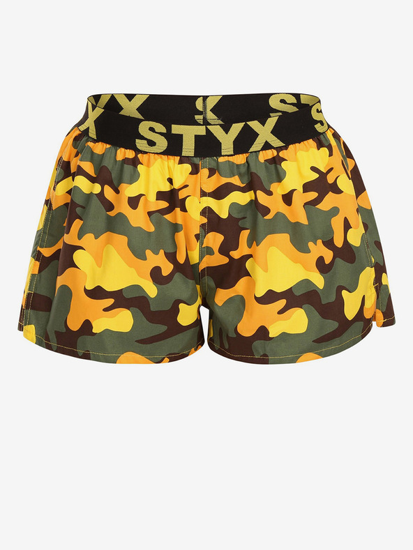 Styx Grün und gelb gemusterte Damen-Schlafshorts Styx Camouflage
