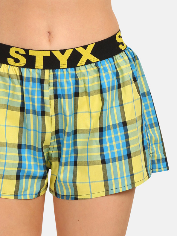Styx Gelbe karierte Damen-Shorts Styx