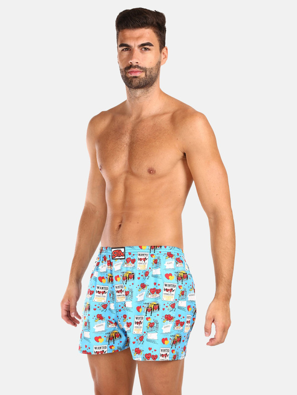 Styx Dreier-Set gemusterte Shorts für Herren in hellblau, grau und rot STYX