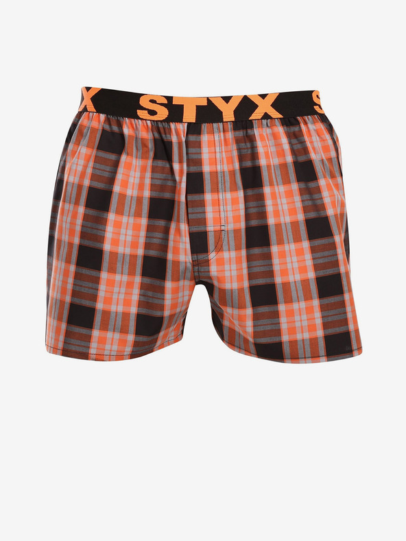 Styx Schwarz-orangefarbene Herren Styx karierte Shorts