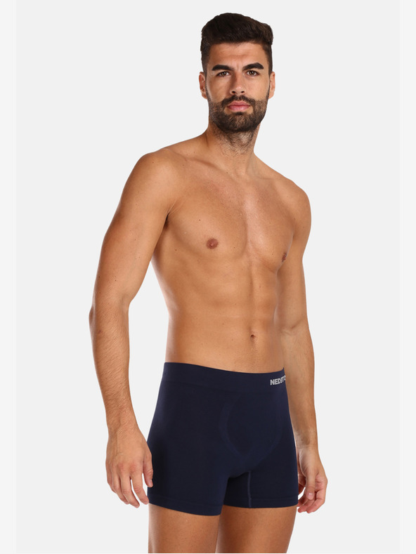 Nedeto Set mit fünf nahtlosen Bambus-Boxershorts für Herren in dunkelblau Nedeto