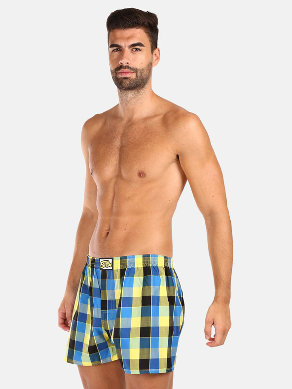 Styx Dreierpack karierte Shorts für Herren in hellgrün, gelb und blau STYX