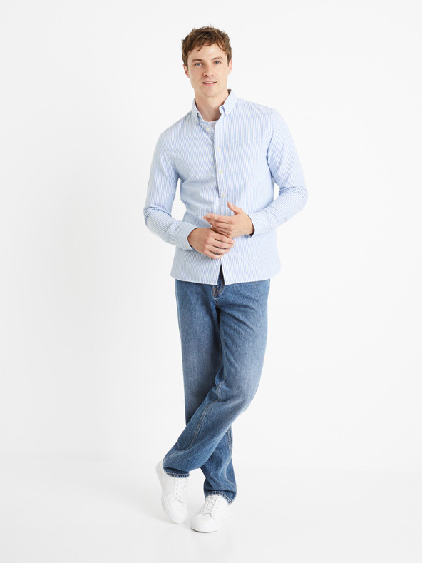 Celio Hellblau gestreiftes Herrenhemd regular fit Celio Caoxfordy