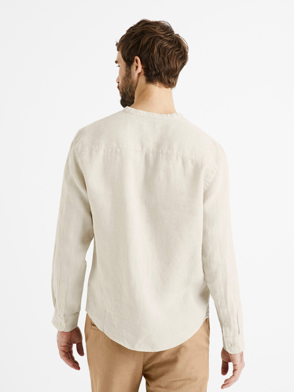 Celio Beigefarbenes Herren-Leinenhemd Celio Damaolin