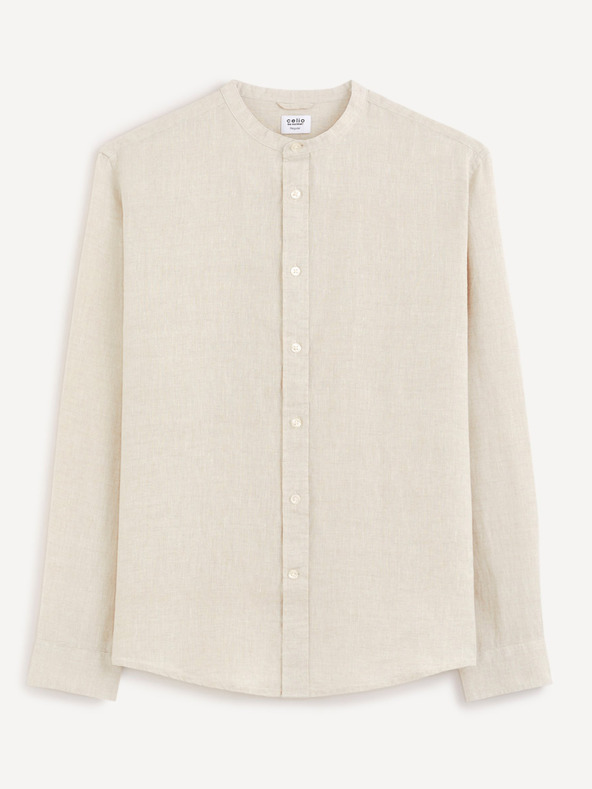 Celio Beigefarbenes Herren-Leinenhemd Celio Damaolin
