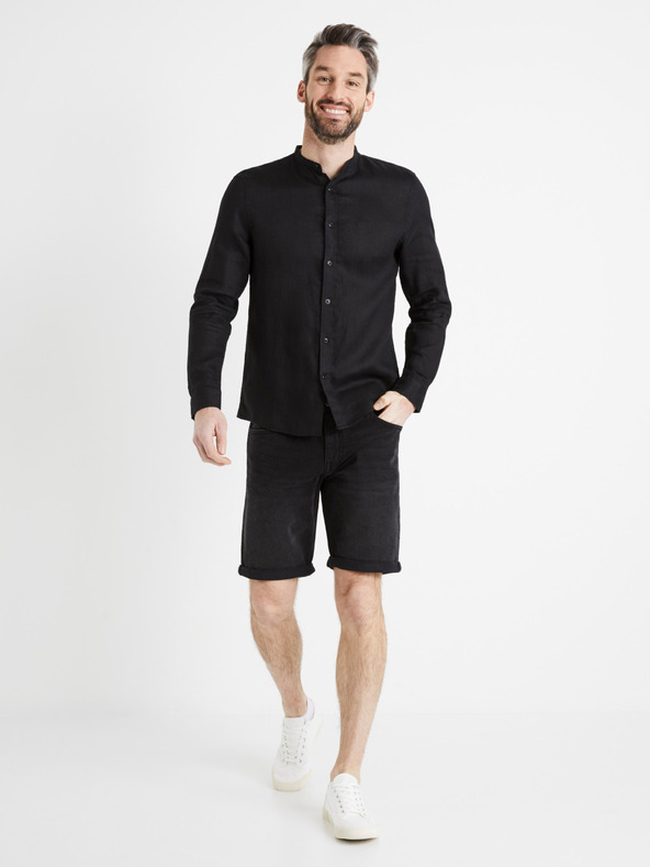 Celio Schwarzes Herren-Leinenhemd Celio Damaolin