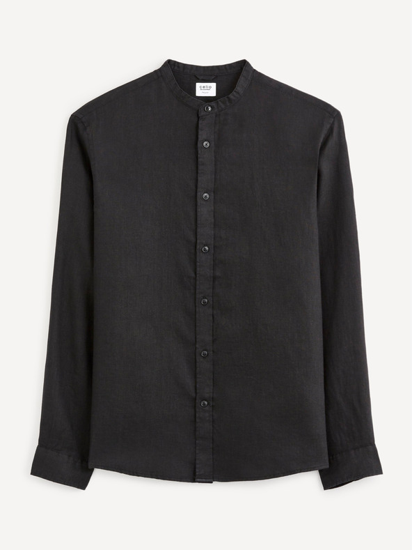 Celio Schwarzes Herren-Leinenhemd Celio Damaolin