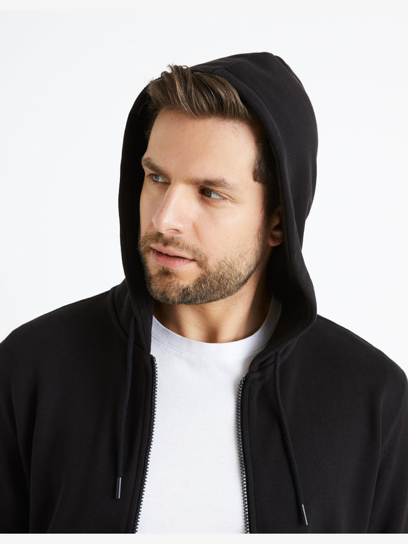 Celio Schwarzer Herren-Basic-Kapuzenpullover Celio Fethree