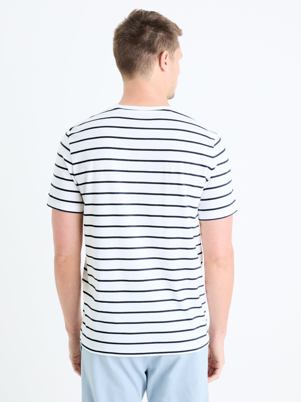 Celio Weißes Herren T-Shirt gestreift Celio Gebaser